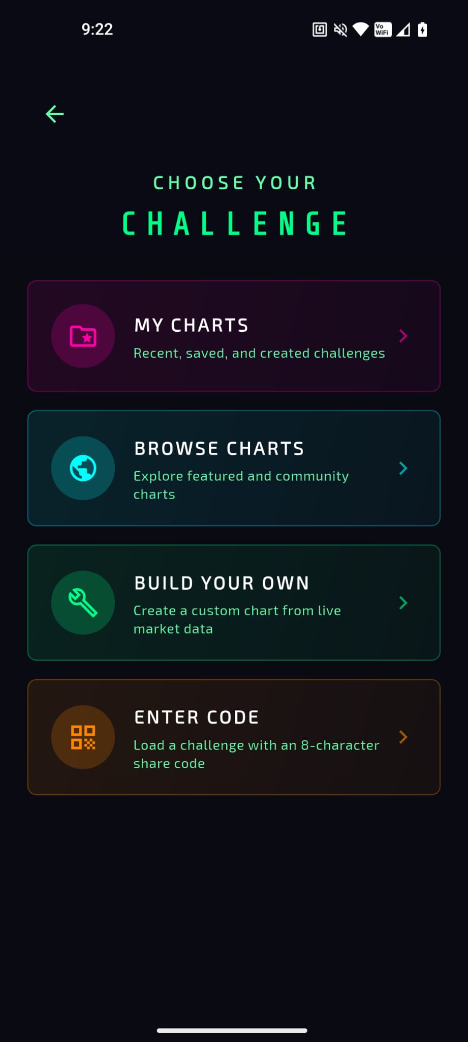 Choose your challenge screen