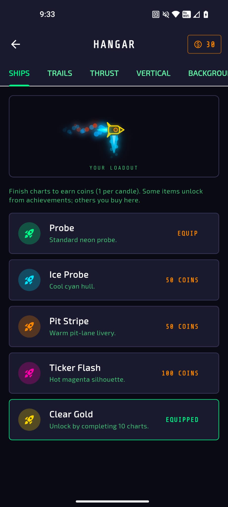 Hangar — browse and equip cosmetics